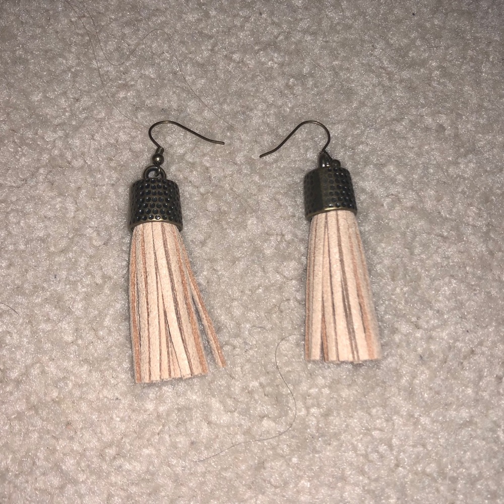 Beige Suede Tassel Earrings